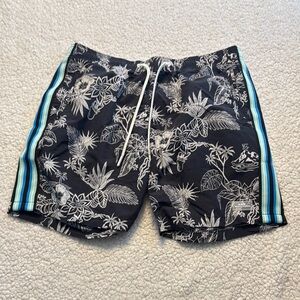 Scotch & Soda Navy and White Swim Trunks with Tropical Flair